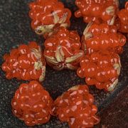 Бусина, Лэмпворк "Малинка с листиками", стекло, цвет оранжевый прозрачный, 12.5x12.5 мм