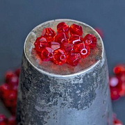Бусина, стекло биконус, цвет красный, 4 мм (уп.30+/-5 шт)