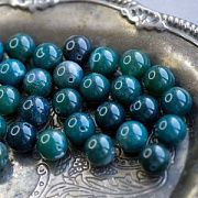 Бусина агат моховой 12, цвет зеленый темный, колорир., 12 мм (стренд 8 шт.)