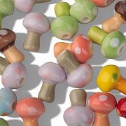 Бусина, керамика "Веселые грибы", цветовой микс,13x9.5 мм 