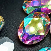 Кабошон стекло Кристалл, овальный, цвет Crystal AB, 25х18 мм