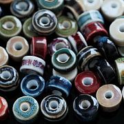 Бусина, керамика "Антик", диск, цветовой микс, 9.5-10x6 мм