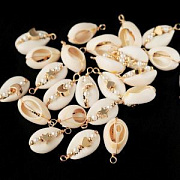 Подвеска из ракушки "Каури+++", сборная, цвет кремовый/золото, 27-28.5x12.5-14x10.5-11.5 мм