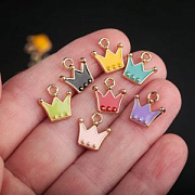 Подвеска металл "Корона", эмаль, золото/разноцветный микс, 12x11x2 мм