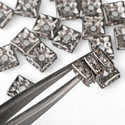 Разделитель со стразами, квадрат, цвет платина/Cristal, 6х6х3 мм