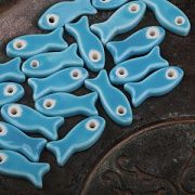 Бусина, керамика "Рыба", цвет голубой, 24-25x10x6 мм