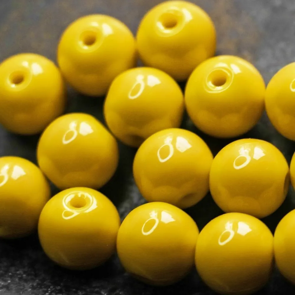 бусина, стекло 8, цвет желтый, 8 мм