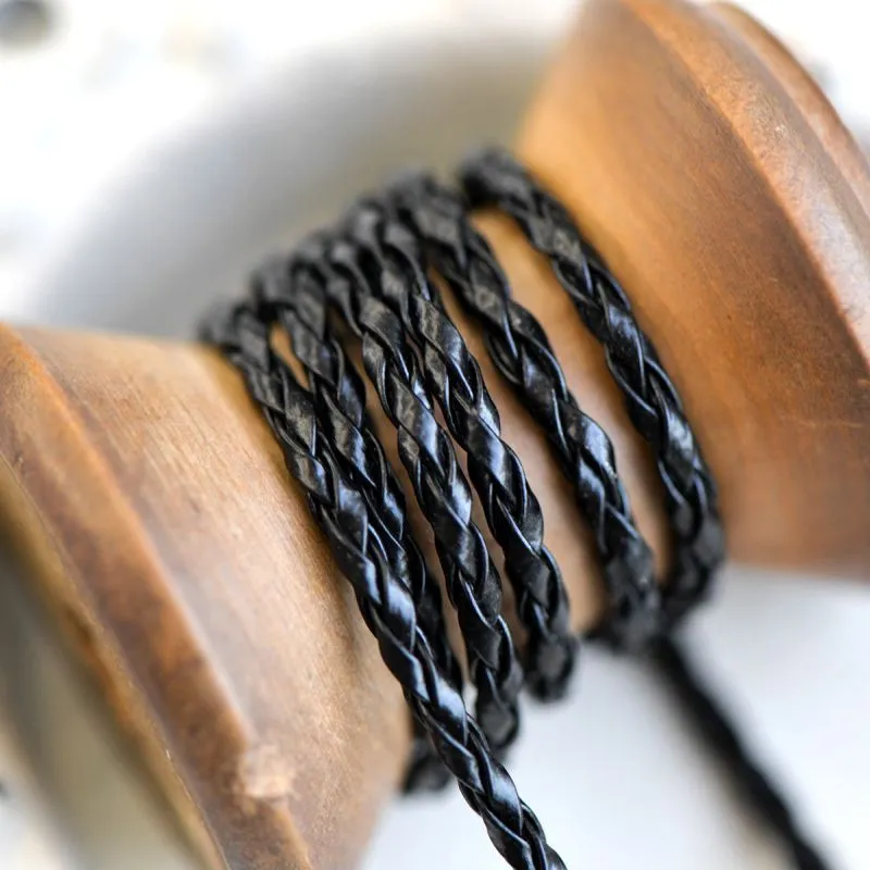 шнур, имитация кожи, плетеный, цвет черный, 3 мм