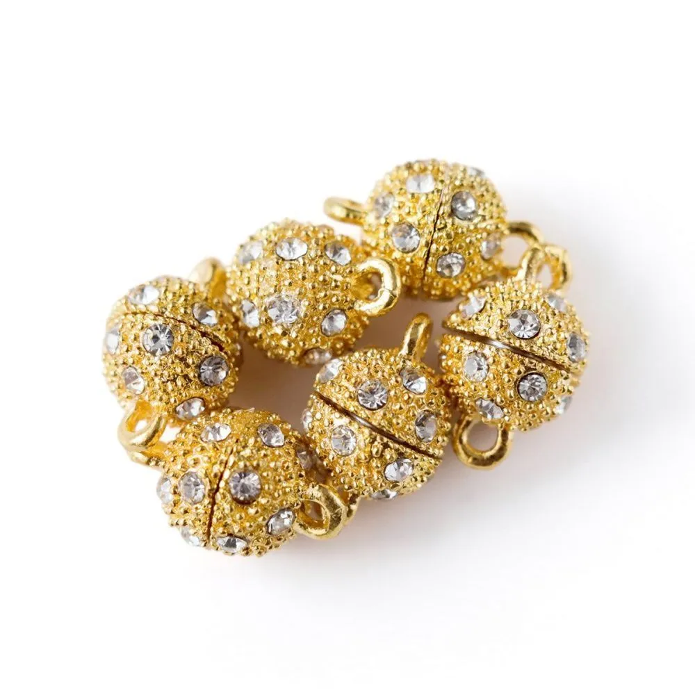 застежка магнитная "шарик-стар", стразы, позолота, 14x9 мм