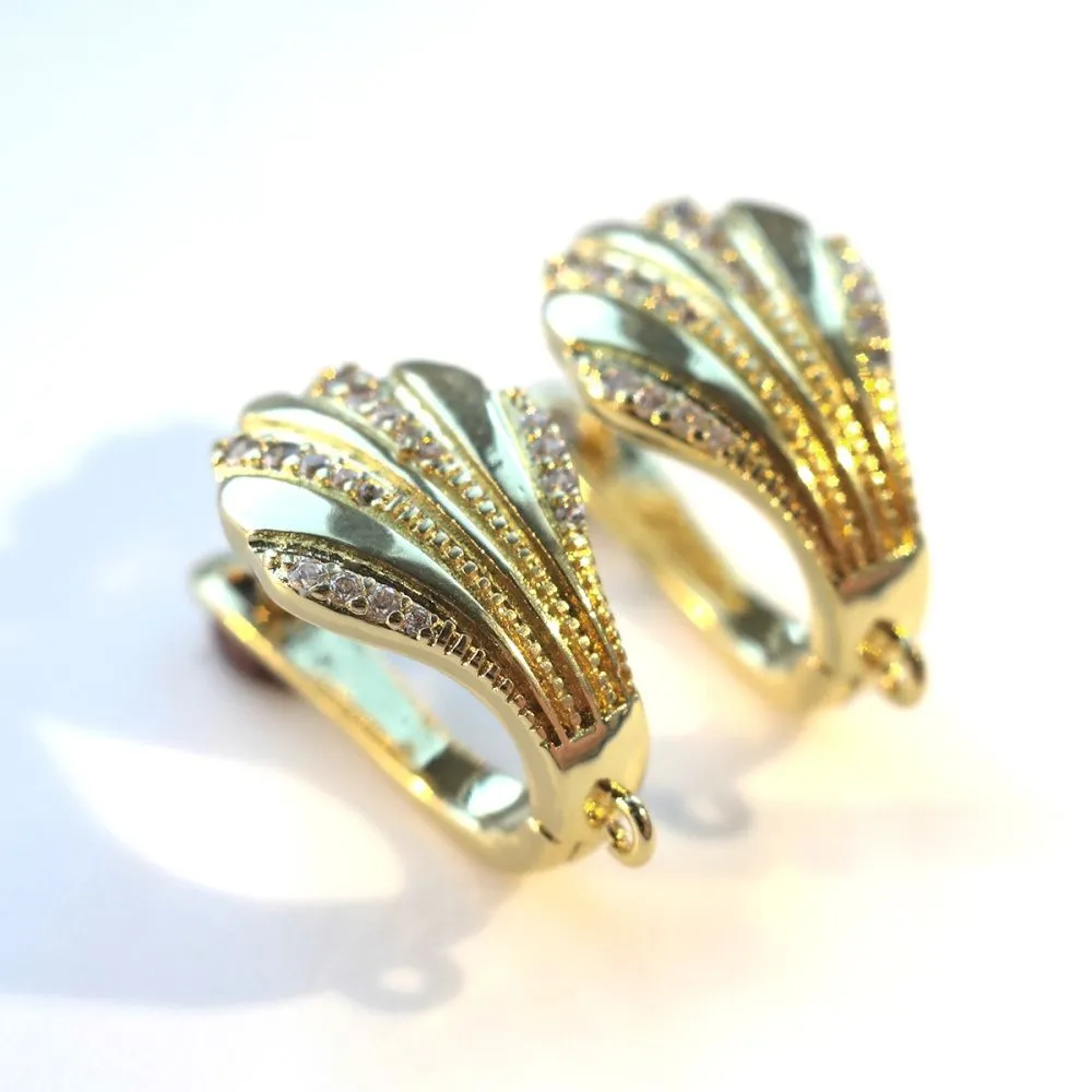 швензы "шелл", с цирконием, позолоченные, 23x12.5 мм 