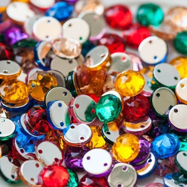 стразы пришивные "грани", акрил, круглые, цветовой микс, 8х3