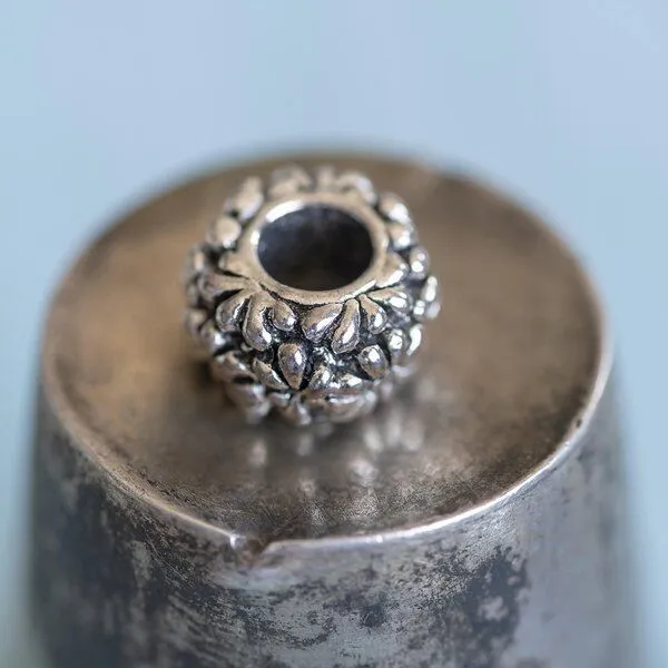 ес бусина металл "ромашка", цвет античное серебро, 11х7 мм