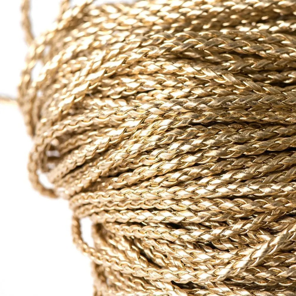 шнур, имитация кожи, плетеный, цвет золотой, 3 мм