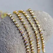Цепочка "Стар", со стразами Cristal АВ, цвет золото, 3 мм, стразовая лента