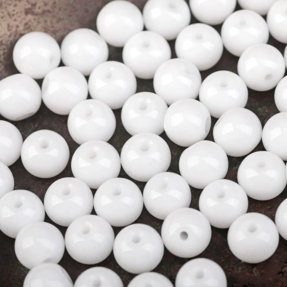 бусина, стекло 6, цвет белый, 6 мм