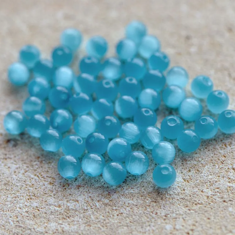 бусина "кошачий глаз", стекло, цвет голубой, 6 мм