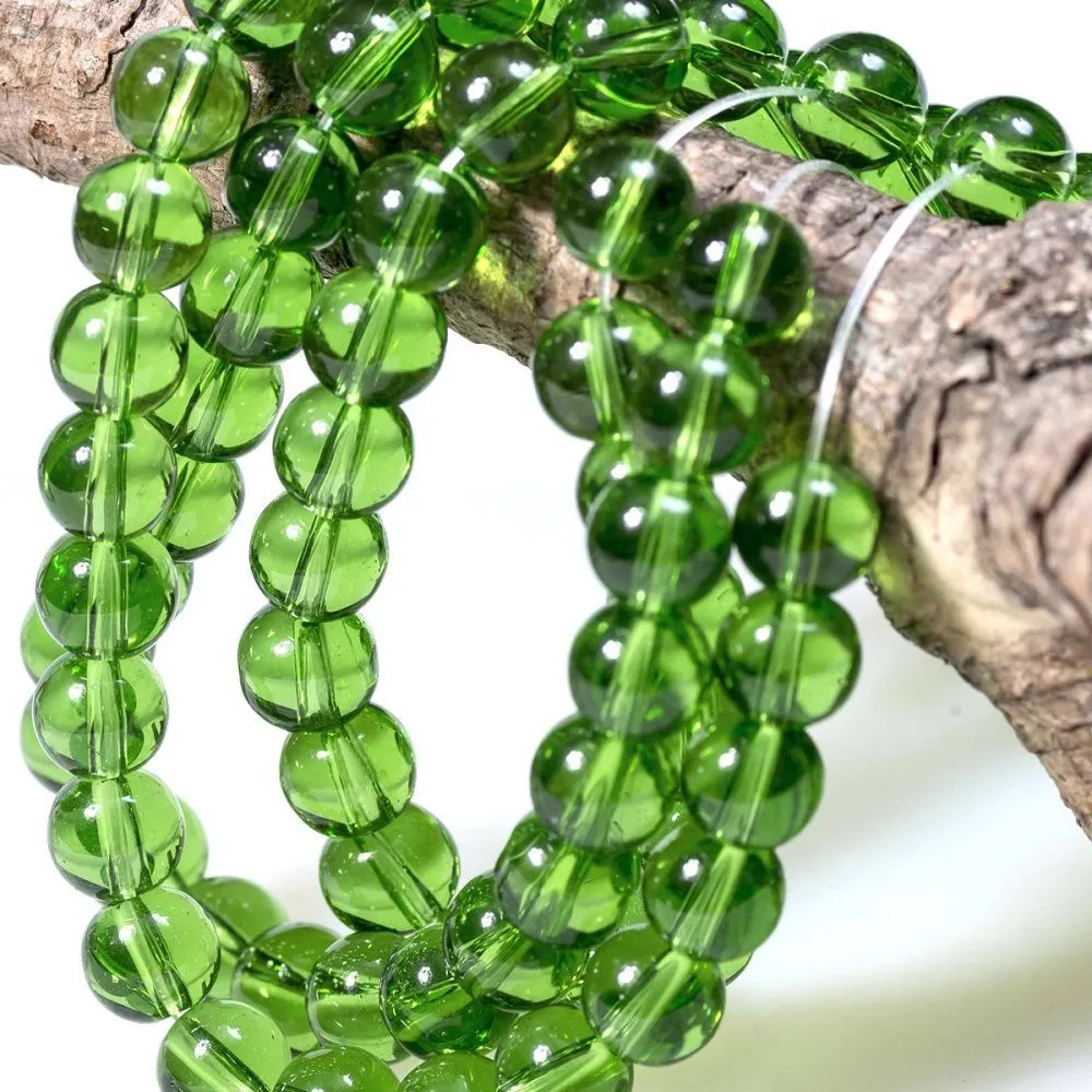 бусина, стекло 8, цвет зеленый темный, 8 мм