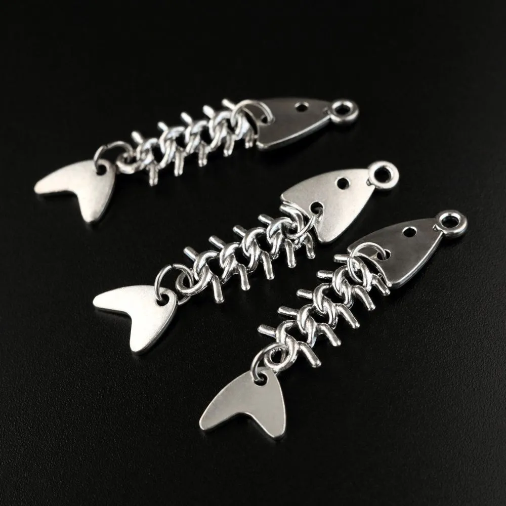 подвеска металл "рыбья кость", цвет античное серебро, 50x11 мм