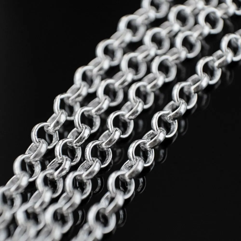 цепочка "раунд", латунь, цвет серебро, звено 4х1.2 мм