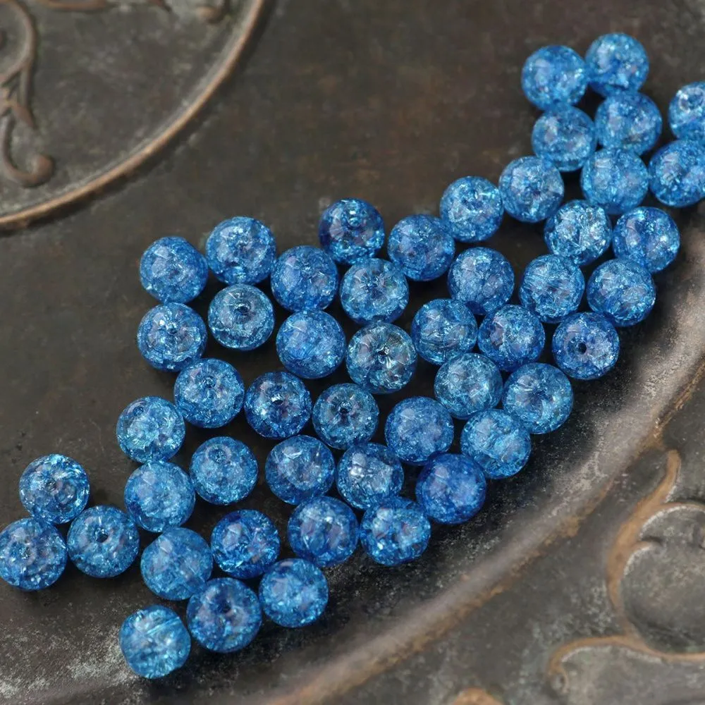 бусина, стекло "кракле", цвет синий, 8 мм