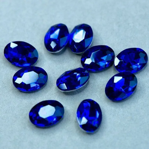 кабошон стекло кристалл, овальный, цвет sapphire, 14х10 мм