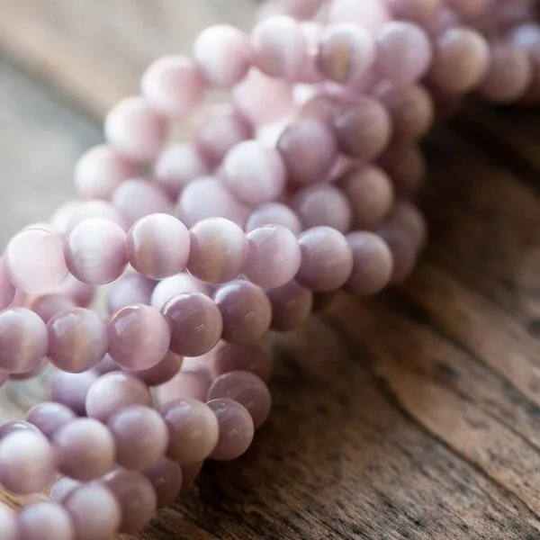 бусина "кошачий глаз", стекло, цвет розовый, 6 мм