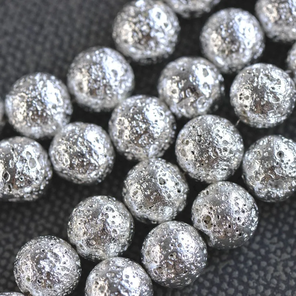 бусина лава натуральная 10, цвет серебряный металлик, 10 мм