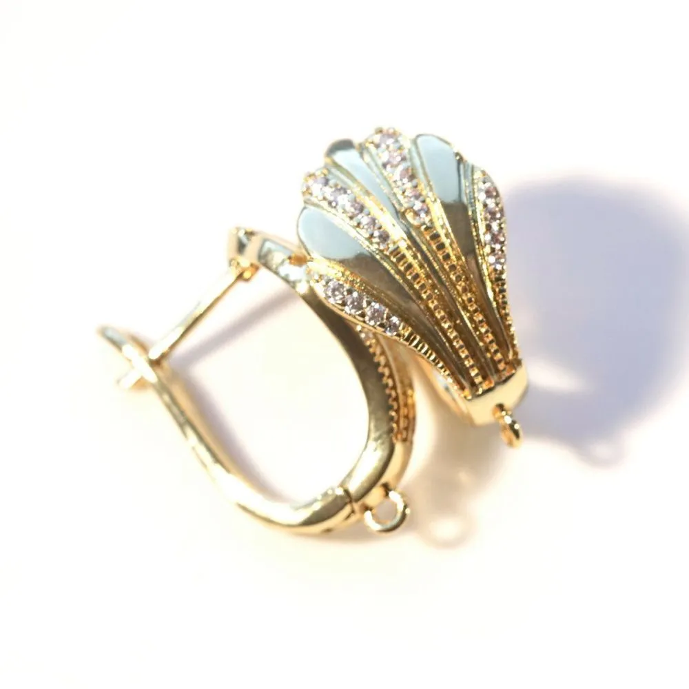 швензы "шелл", с цирконием, позолоченные, 23x12.5 мм 