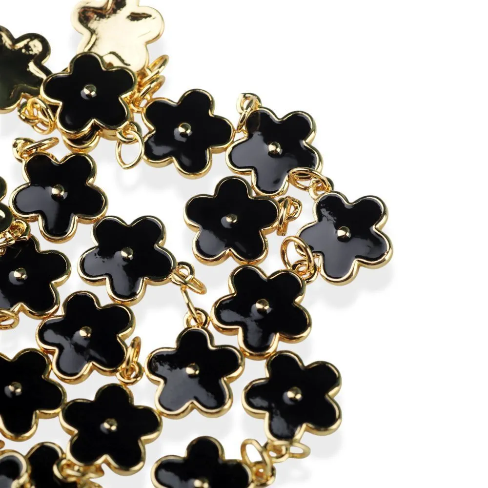 подвеска металл "незабудка", позолота/чёрный, 14.5x12x1.3 мм