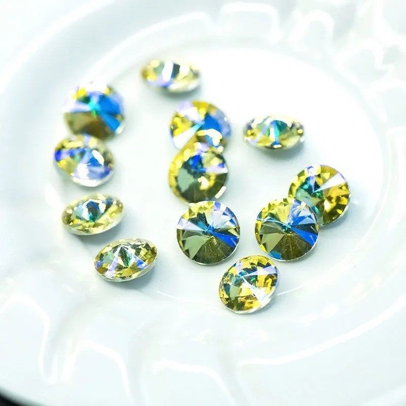 кабошон стекло риволи, цвет jonquil ab, 12 мм