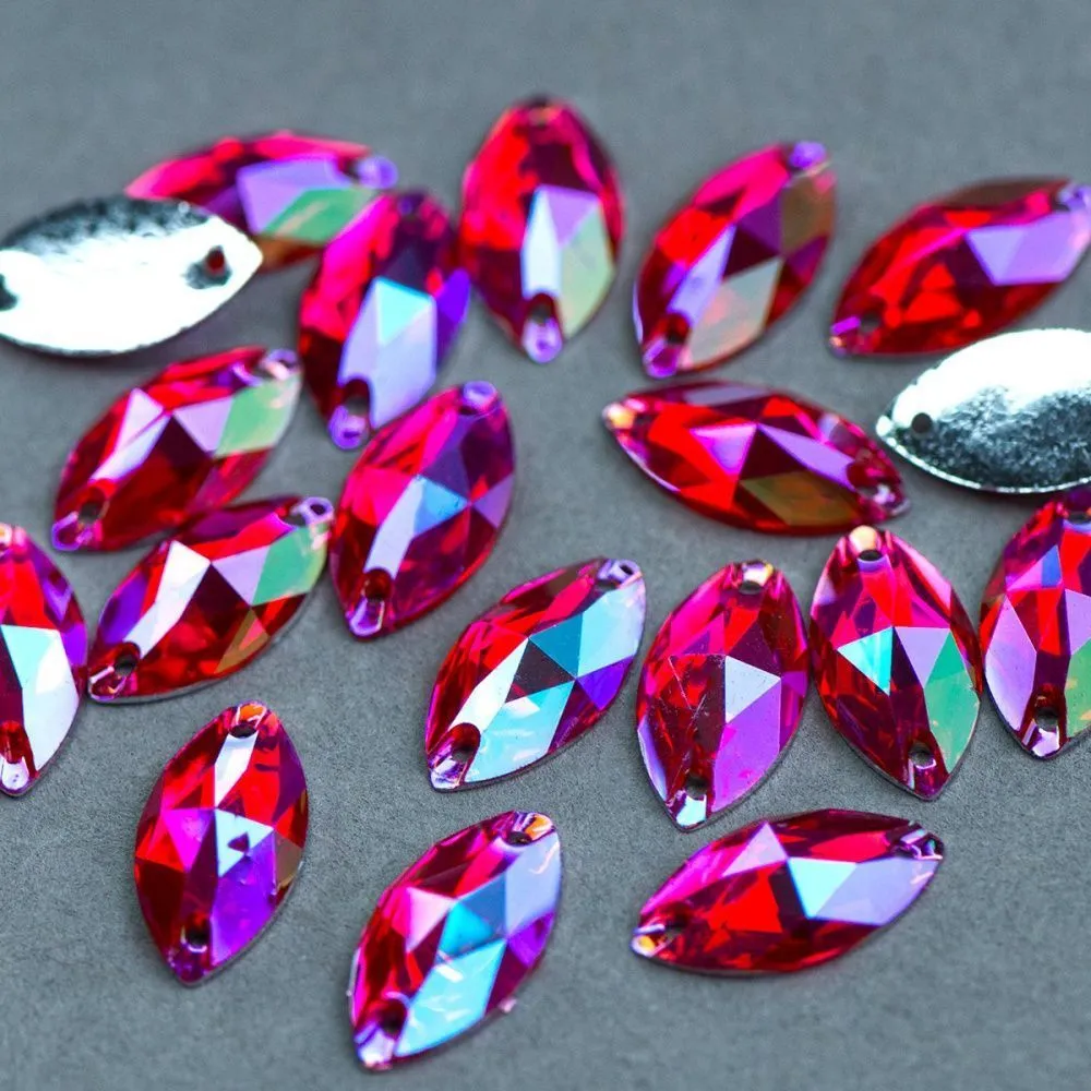 стразы пришивные navette, смола, фуксия ав, 9х18 мм