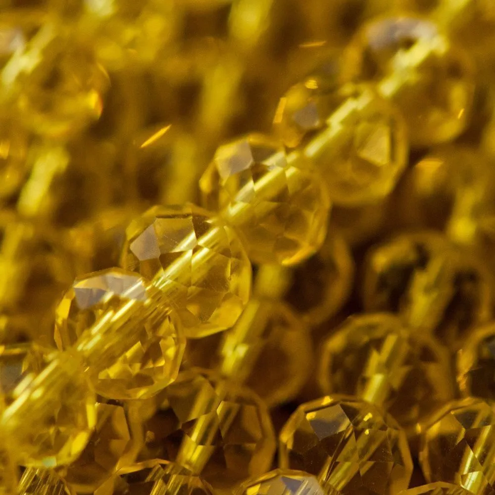 бусина, стекло абакус 8, граненая, цвет желтый, 8х6 мм