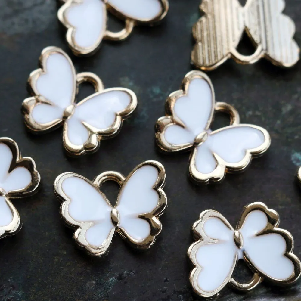 подвеска металлическая "бабочка", эмаль, цвет белый, 10.5x13x3 мм