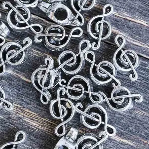 ес бусина металл "скрипичный ключ", цвет античное серебро, 18x9x6 мм