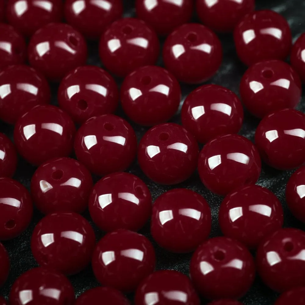 бусина, стекло 10, цвет темно-красный, 10 мм