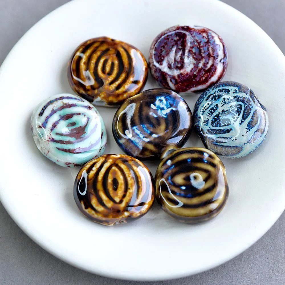 бусина, керамика "танжерин", цветовой микс, 27х24х9 мм