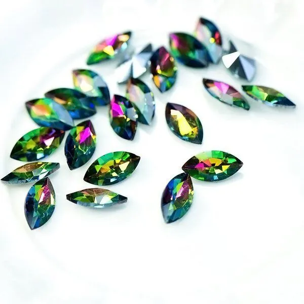 кабошон стекло кристалл, navette, цвет rainbow, 12х6 мм