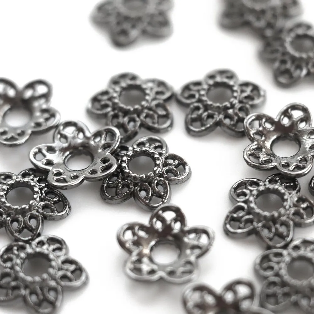 шапочка для бусин "кружево", цвет черный, 12х11.5х3 мм