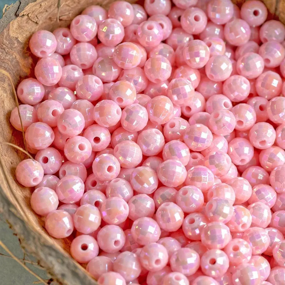 бусина, акрил 6, граненая, розовый перламутровый, 6 мм