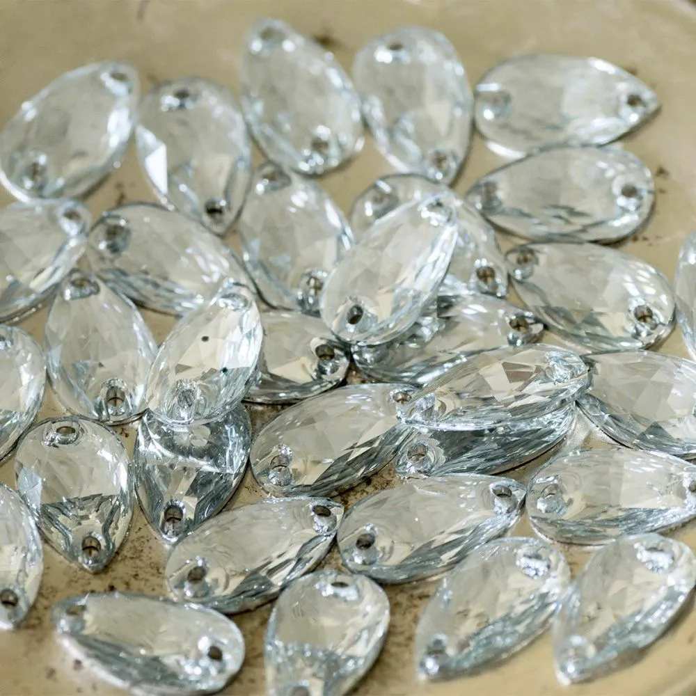 стразы пришивные teardrop, смола, прозрачный, 10.5х18 мм