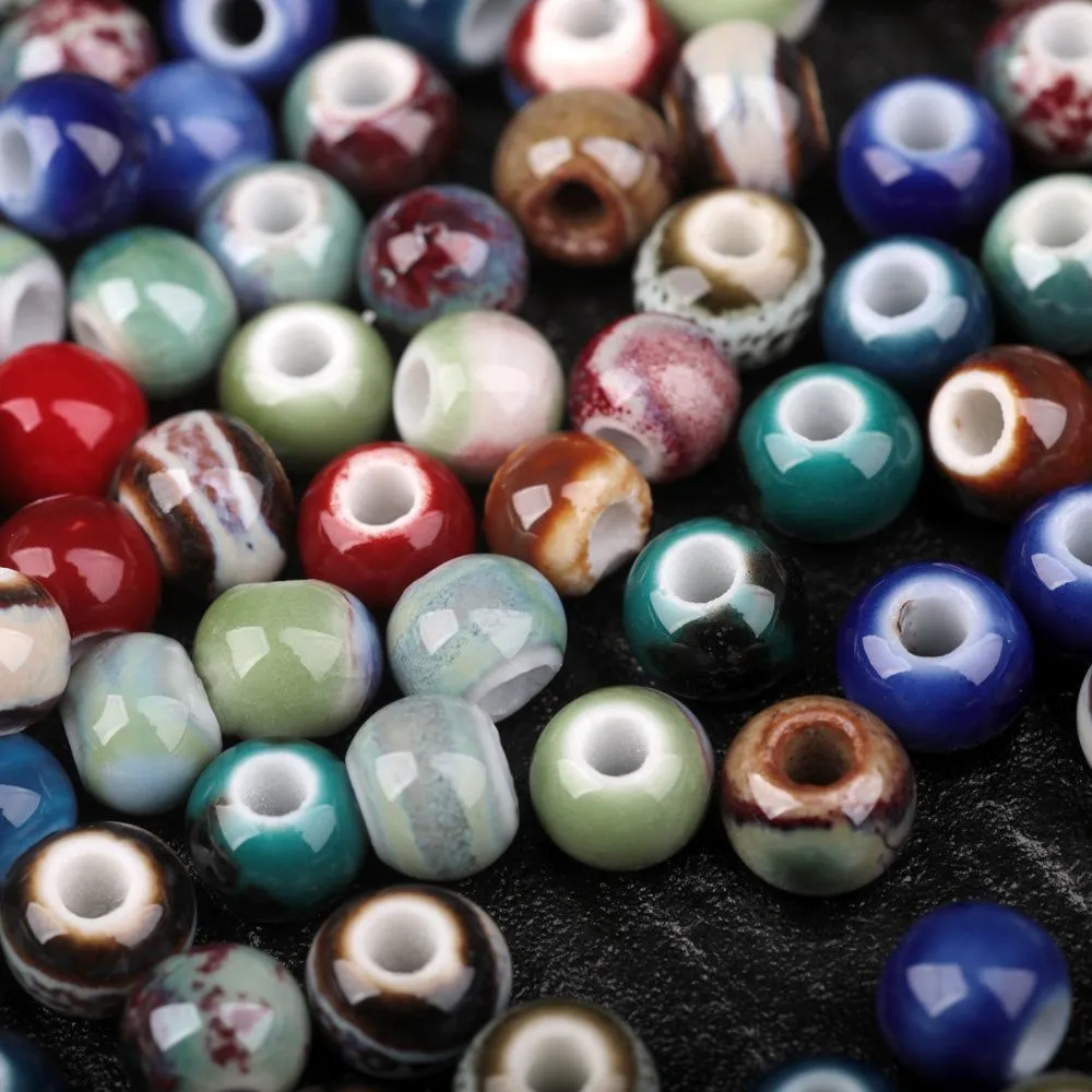 бусина, керамика "антик", цветовой микс, 6-7x5-6 мм