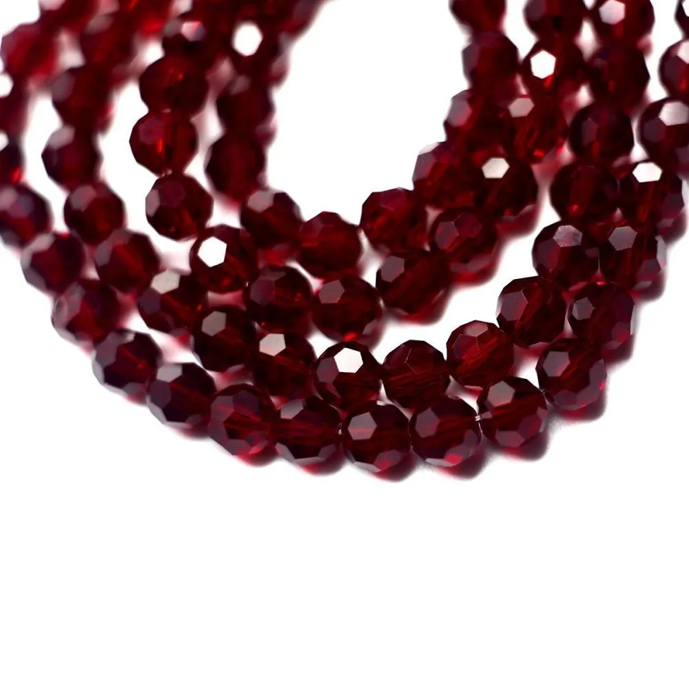 бусина, стекло 6, граненая, цвет бордовый, 6 мм