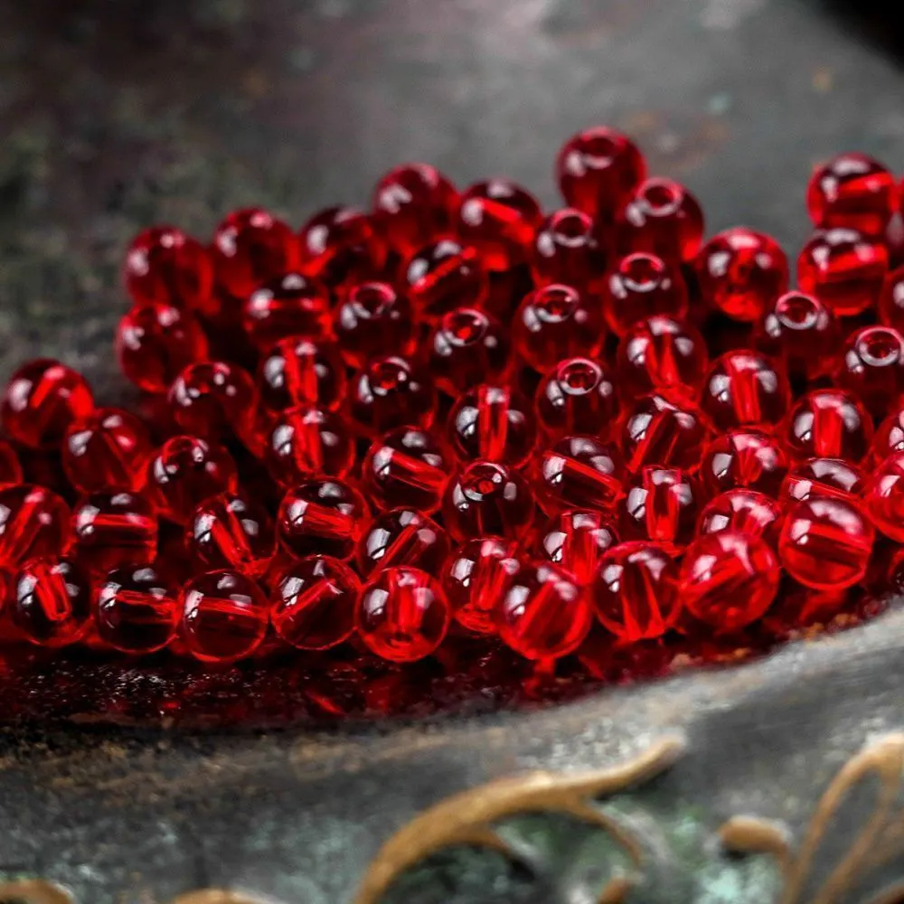 бусина, стекло 6, цвет алый, 6 мм