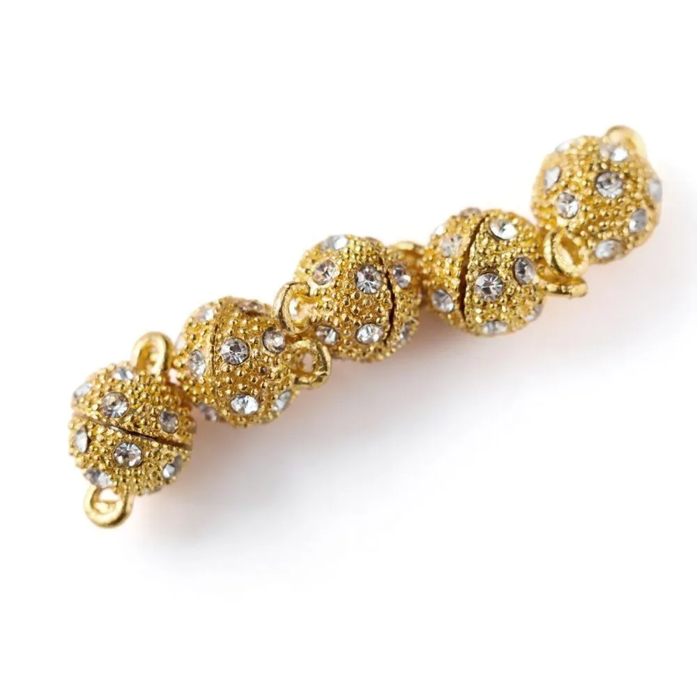 застежка магнитная "шарик-стар", стразы, позолота, 14x9 мм