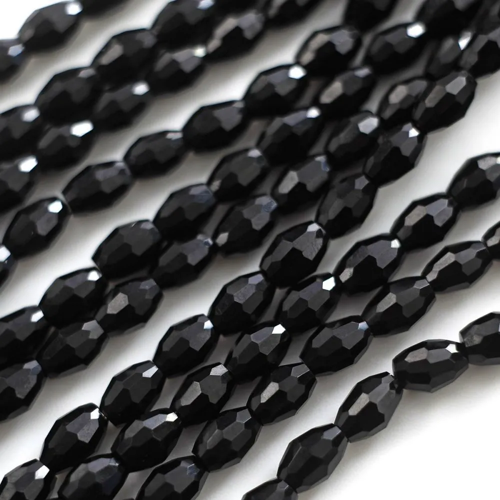 бусина, стекло овальная, граненая, цвет черный, 6х4 мм