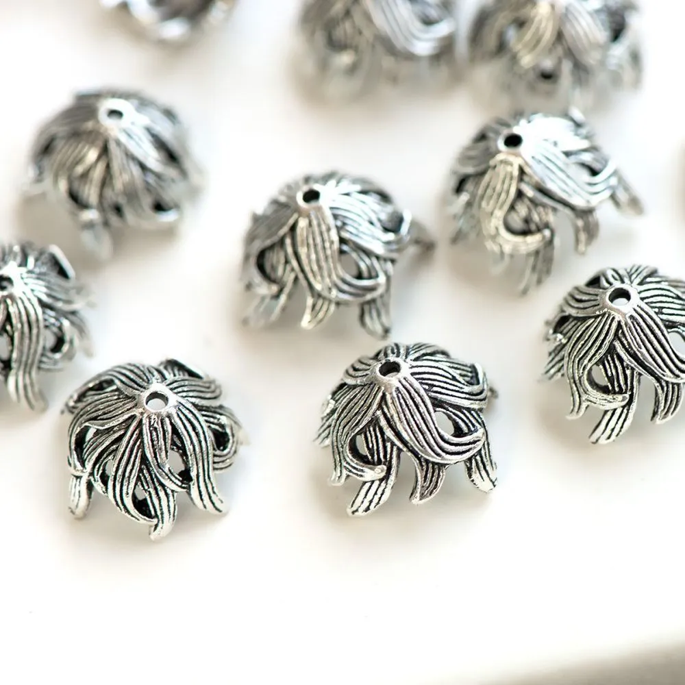 шапочка для бусин "люпин", цвет античное серебро, 15х15х10 мм