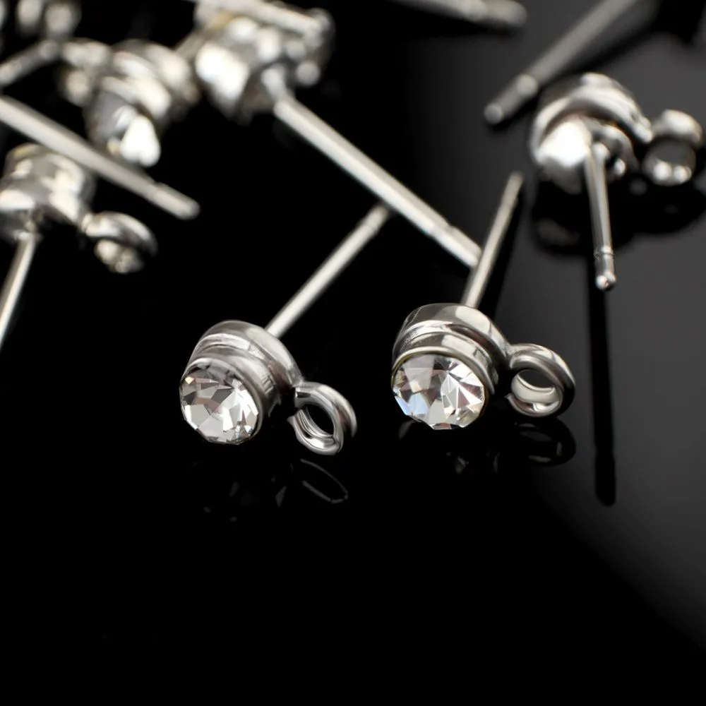 пуссеты "элегия", стразы, цвет платина, 5х14 мм