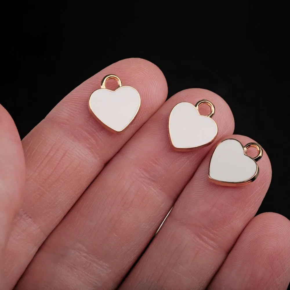 подвеска металл "сердечко", эмаль, цвет белый, 12x10x2 мм