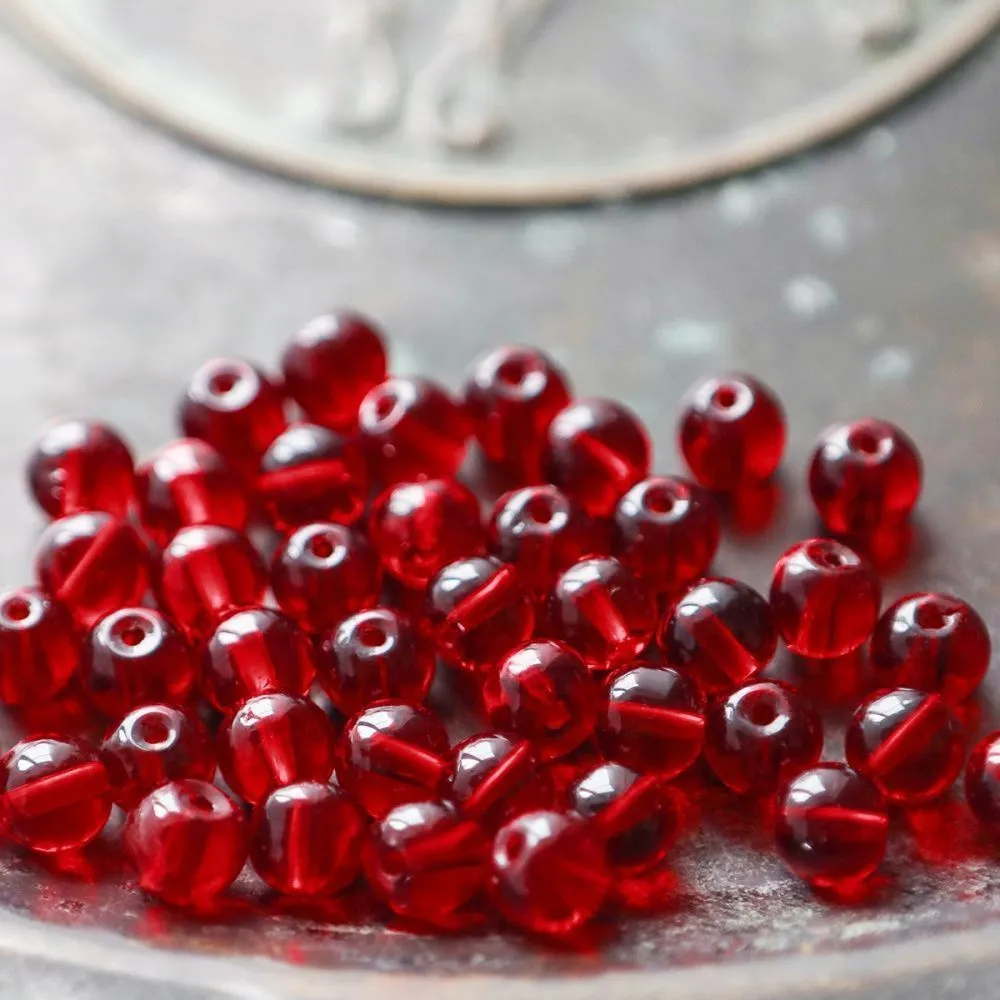 бусина, стекло 8, цвет красный, 8 мм