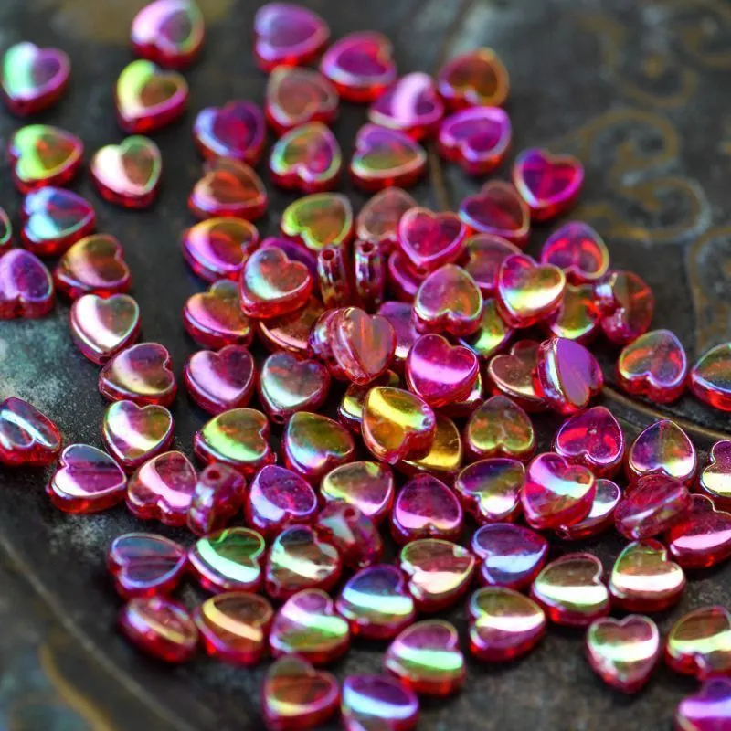 бусина, акрил "радужные сердечки", цвет красный ав, 8х8х3 мм